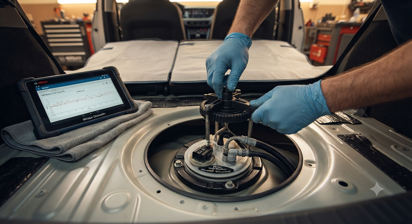 Mirsan Otomotiv Bosch Car Service Anadolu Yakası merkezinde modern araçlar için gerçekleştirilen profesyonel yakıt pompası modülü değişimi